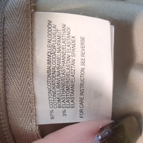 MEXX* 3/4 sleeve faux wrap front side buckle 2pkt side zip access khaki blouse - Picture 16 of 16